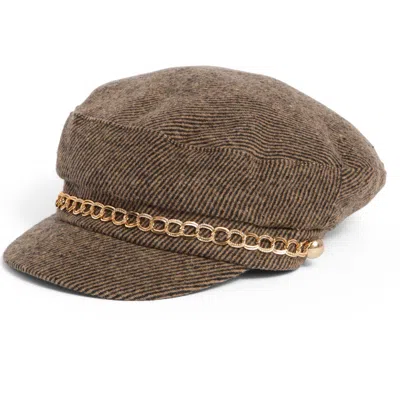Vince Camuto Bouclé Newsboy Cap With Chain In Brown