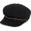 Vince Camuto Bouclé Newsboy Cap With Small Chain In Black