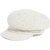 Vince Camuto Bouclé Newsboy Cap With Small Chain In White