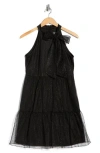 Vince Camuto Bow Glitter Tiered Mesh Cocktail Dress In Black
