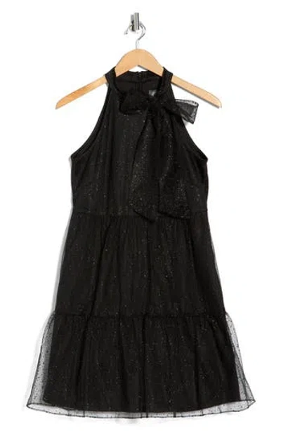 Vince Camuto Bow Glitter Tiered Mesh Cocktail Dress In Black