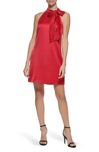 Vince Camuto Bow Neck Satin Shift Dress In Red