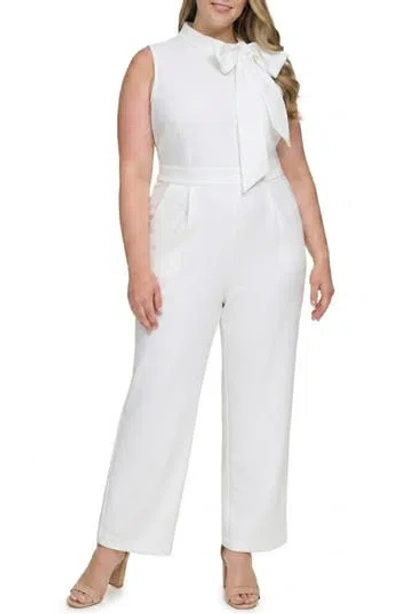 Vince Camuto Bow Neck Sleeveless Stretch Crepe Jumpsuit In White