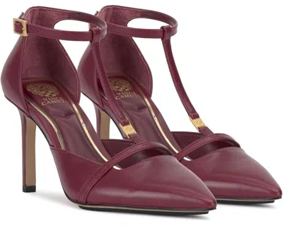 Vince Camuto Branor Heels Womens Chianti Leather Ankle Strap Pump Zogg351 In Burgundy