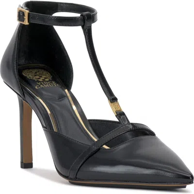 Vince Camuto Branor T-strap Pointed Toe Pump In Black Glossy