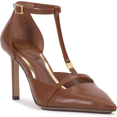 Vince Camuto Branor T-strap Pointed Toe Pump In Whiskey Glossy