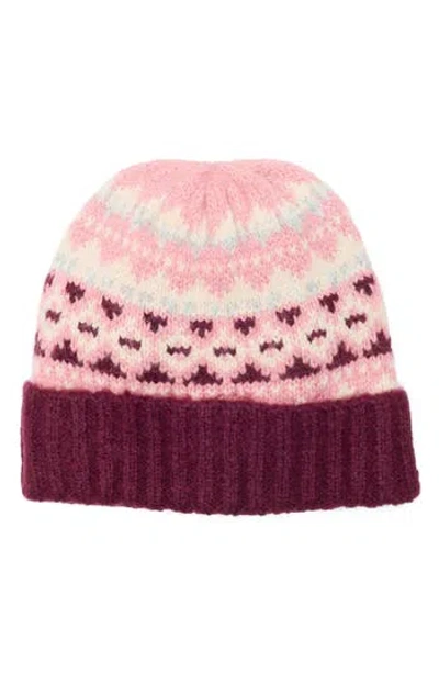 Vince Camuto Brushed Fair Isle Beanie In Burgundy