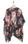 Vince Camuto Brushed Floral Print Ruana In Black