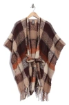 Vince Camuto Brushed Plaid Belted Topper In Brown