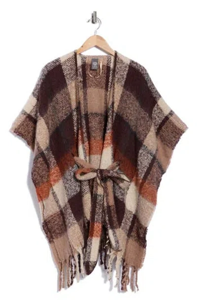 Vince Camuto Brushed Plaid Belted Topper In Brown