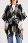 Vince Camuto Brushed Plaid Belted Topper In Gray