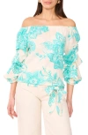Vince Camuto Bubble Sleeve Off The Shoulder Top In Ocean Tide