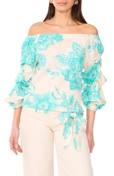 Vince Camuto Bubble Sleeve Off The Shoulder Top In Ocean Tide