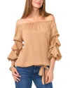 Vince Camuto Off The Shoulder Bubble Sleeve Top In Camel