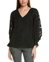 Vince Camuto Burnout Foliage Blouse In Black