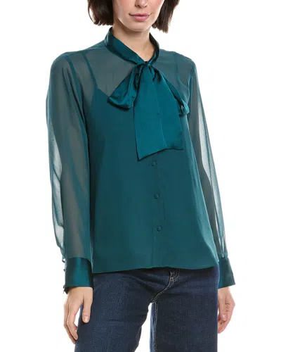 Vince Camuto Button-down Tie Neck Top In Green