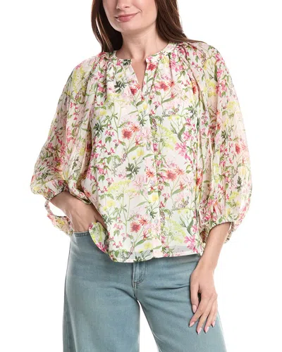Vince Camuto Button Up Blouse W Pleated Rag In Multi