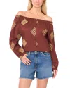 Vince Camuto Button Up Off-the-shoulder Top In Brown