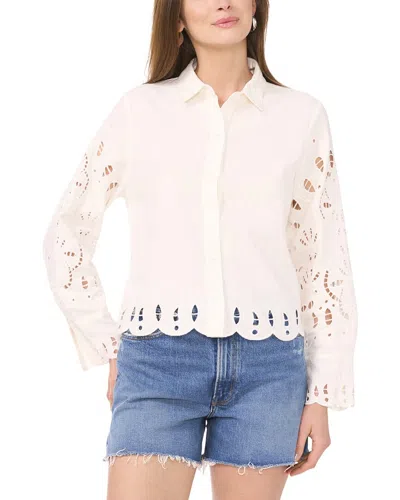 Vince Camuto Button-down Linen-blend Shirt In White
