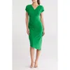 Vince Camuto Cap Sleeve Asymmetric Hem Body-con Dress In Green