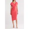 Vince Camuto Cap Sleeve Asymmetric Hem Body-con Dress In Guava