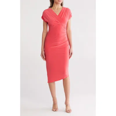 Vince Camuto Cap Sleeve Asymmetric Hem Body-con Dress In Guava