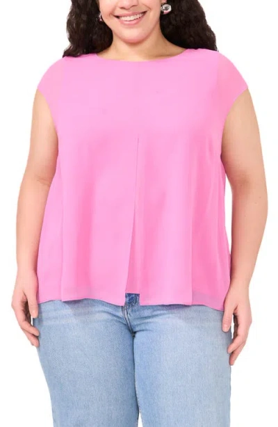 Vince Camuto Cap Sleeve Mesh Overlay Top In Violet Blush