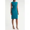 Vince Camuto Cap Sleeve Ruched Body-con Dress In Blue