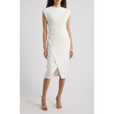Vince Camuto Cap Sleeve Ruched Scuba Crepe Midi Dress In White