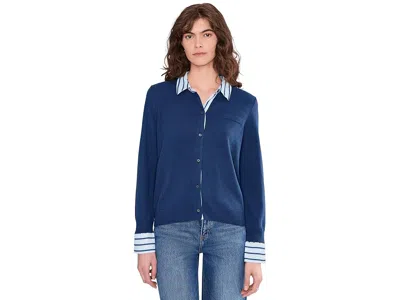 Vince Camuto Cardigan With Woven Trims In Blue