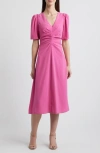 Vince Camuto Center Ruched Crepe Midi Dress In Peony