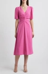 Vince Camuto Center Ruched Crepe Midi Dress In Pink