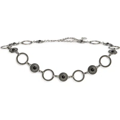 Vince Camuto Chain & Black Stone Belt In Silver