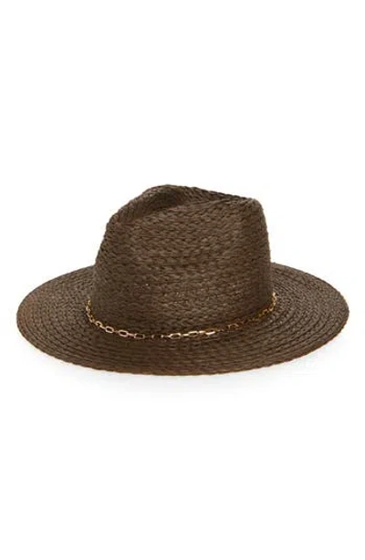 Vince Camuto Chain Trim Oversize Panama Hat In Chocolate