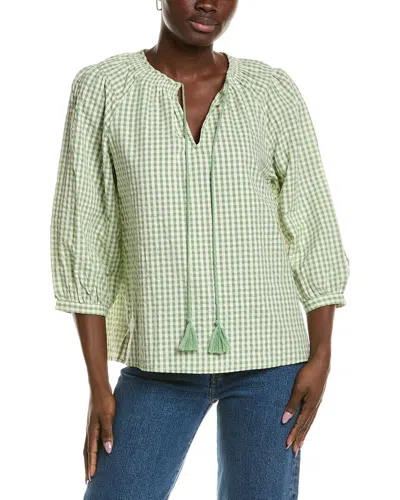 Vince Camuto Check Peasant Blouse In Green