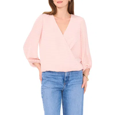 Vince Camuto Check Surplice Neck Satin Top In Sepia Rose