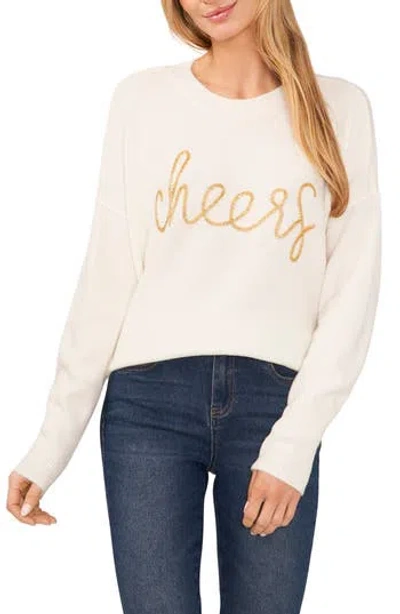 Vince Camuto Cheers Embellished Crewneck Sweater In Antique White/gold