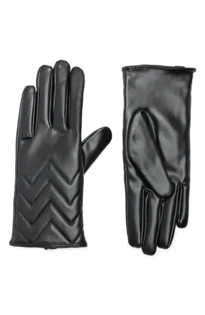 Vince Camuto Chevron Stitched Faux Leather Touchscreen Gloves In Black
