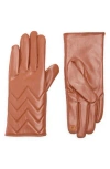 Vince Camuto Chevron Stitched Faux Leather Touchscreen Gloves In Brown