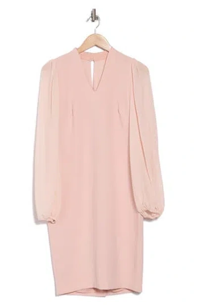 Vince Camuto Chiffon Long Sleeve Crepe Dress In Blush