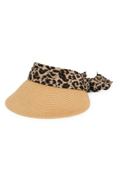 Vince Camuto Chiffon Tie Bow Straw Visor In Leopard