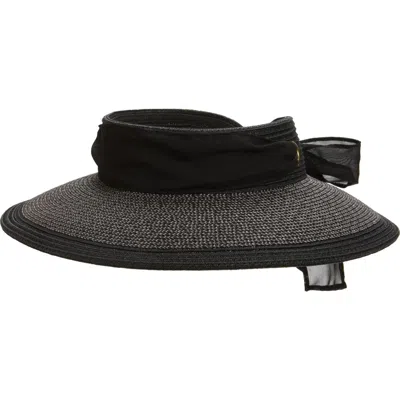 Vince Camuto Chiffon Tie Woven Straw Visor In Black