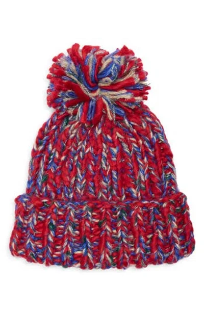 Vince Camuto Chunky Metallic Pom Knit Beanie In Red