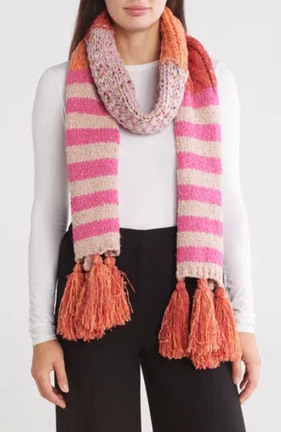 Vince Camuto Chunky Stripe Tassel Muffler Scarf In Pink Multi