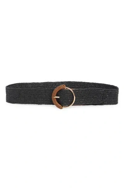 Vince Camuto Circle Buckle Stretch Woven Belt In Black