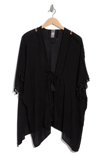 Vince Camuto Circle Lace Inset Topper In Black