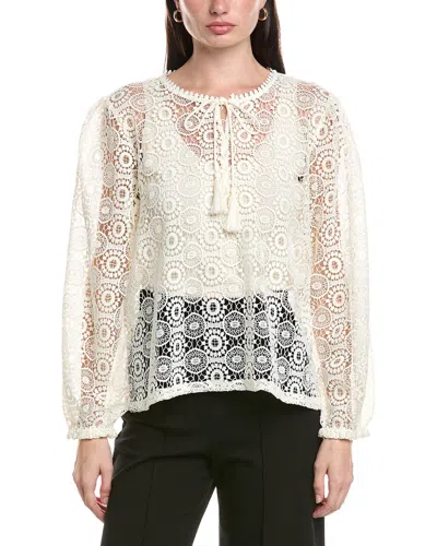 Vince Camuto Circle Lace Tassel Trim Shirt In White
