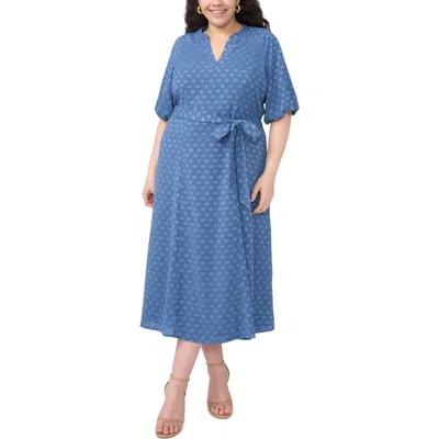 Vince Camuto Clip Print Short Sleeve Midi Dress In Blue