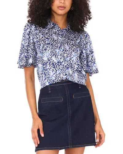 Vince Camuto Abstract Print Flutter Sleeve Button-up Shirt In Blue
