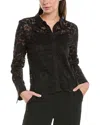 Vince Camuto Womens Contrast Trim Lace Button-down Top In Black